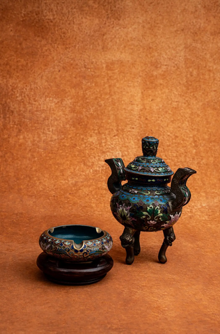 Set of Cloisonné Enamel Tripod Censers and Ashtray