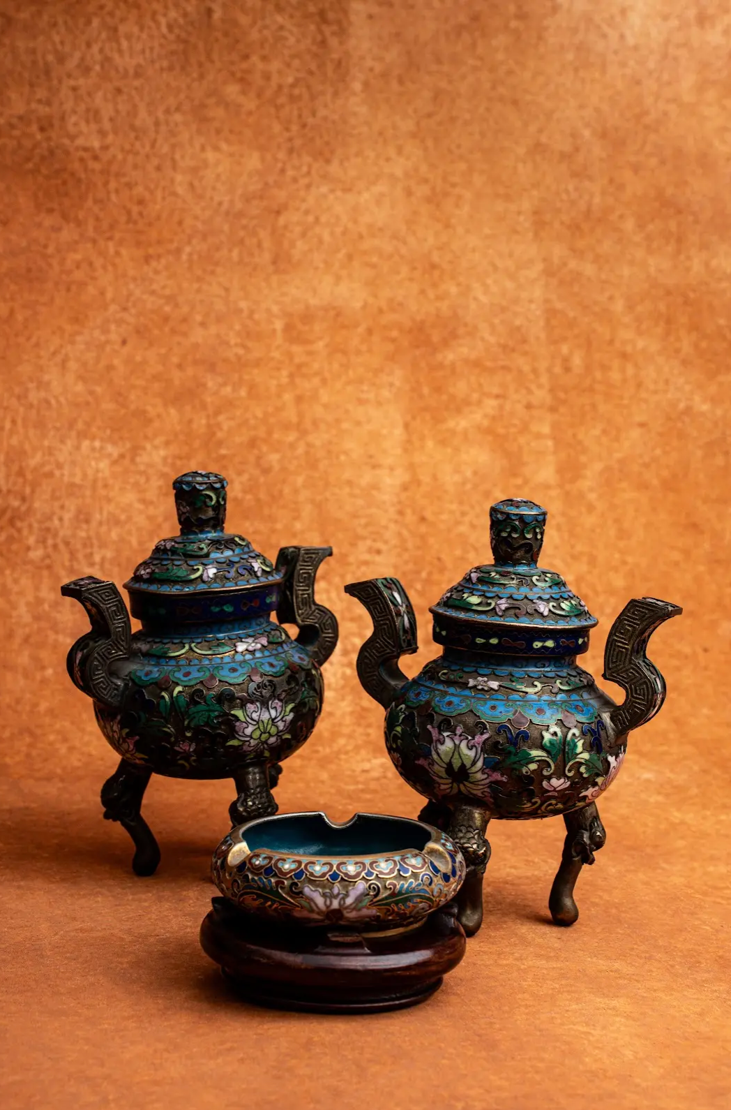 Set of Cloisonné Enamel Tripod Censers and Ashtray