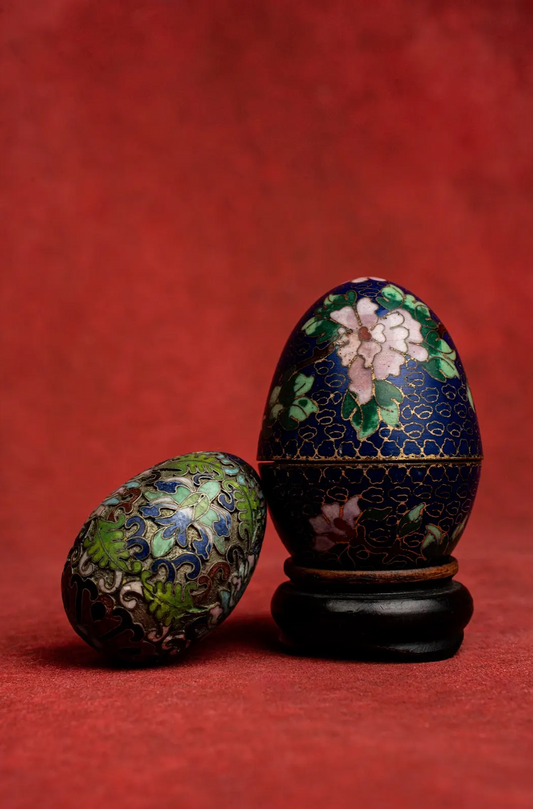 Pair of Ornate Cloisonn√© Enamel Eggs