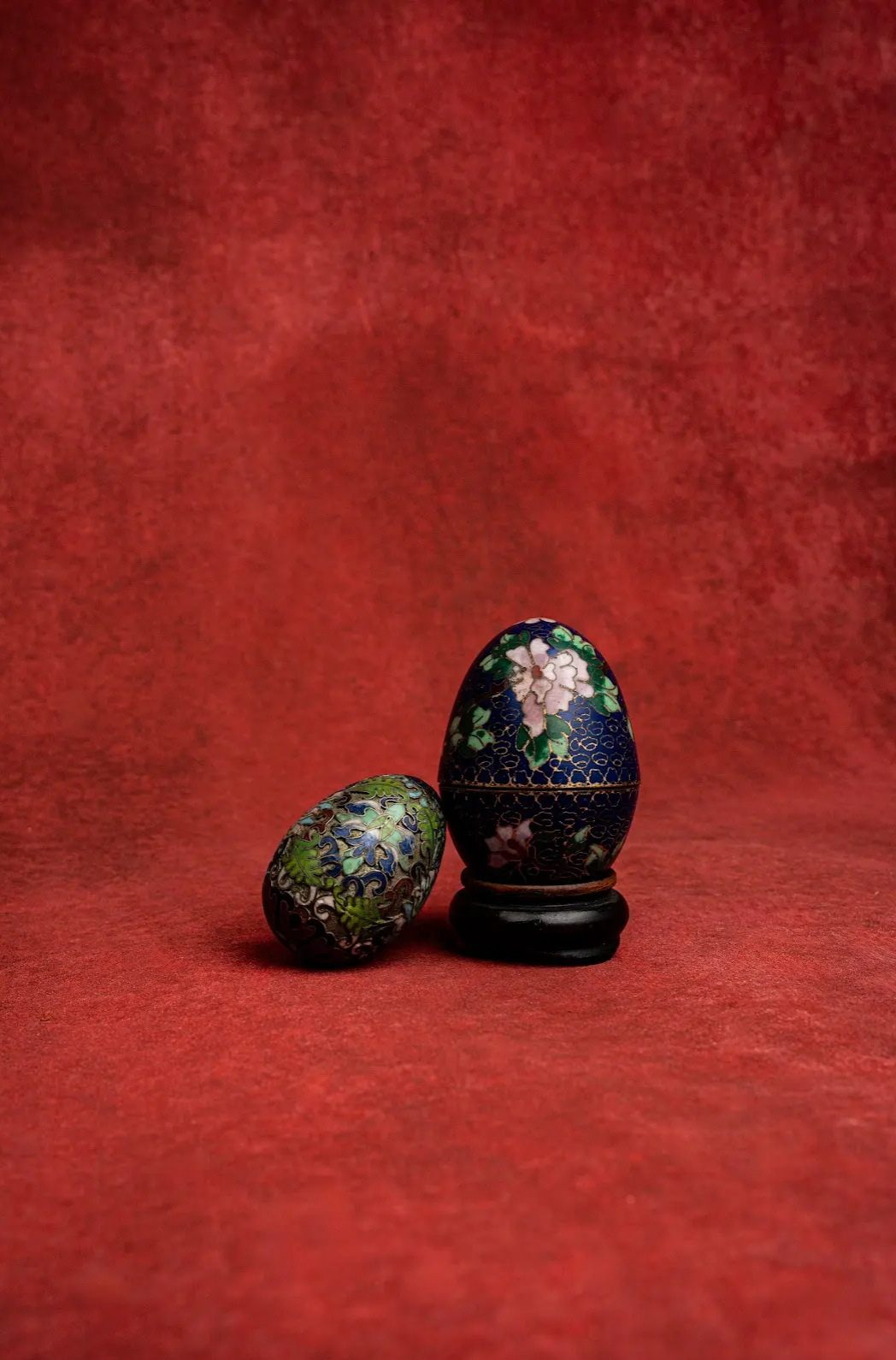Pair of Ornate Cloisonn√© Enamel Eggs