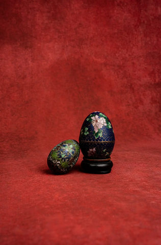 Pair of Ornate Cloisonné Enamel Eggs