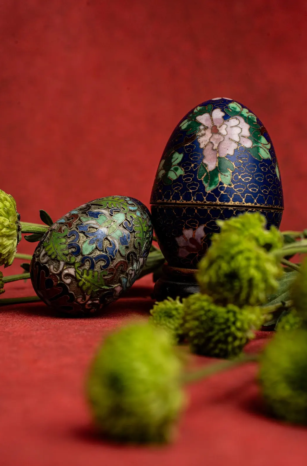 Pair of Ornate Cloisonn√© Enamel Eggs