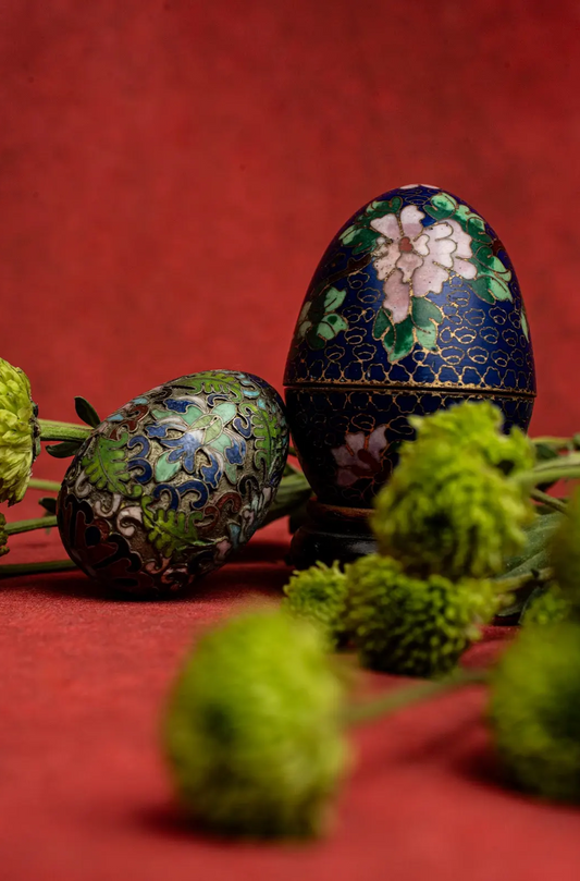 Pair of Ornate Cloisonn√© Enamel Eggs