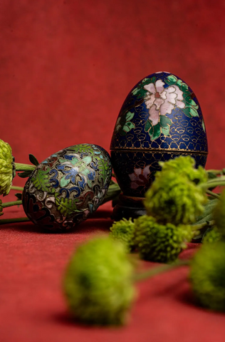 Pair of Ornate Cloisonné Enamel Eggs