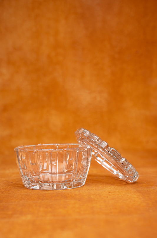Bohemian Czech Art Deco Clear Glass Powder Jar Dose