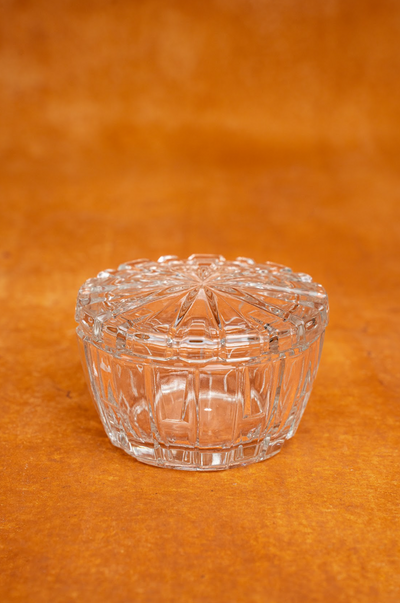 Bohemian Czech Art Deco Clear Glass Powder Jar Dose