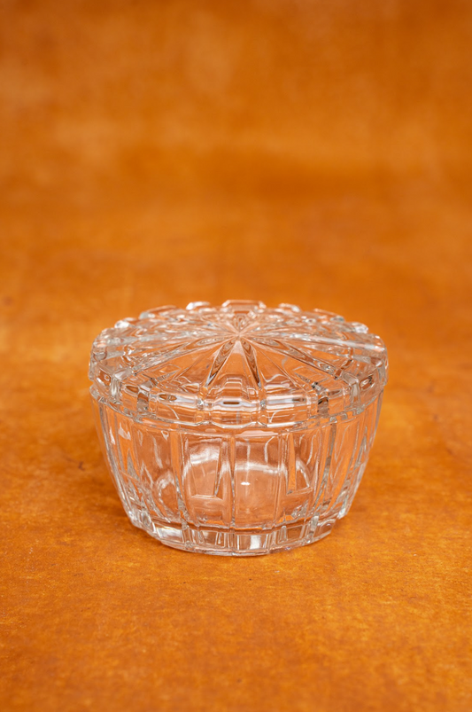 Bohemian Czech Art Deco Clear Glass Powder Jar Dose