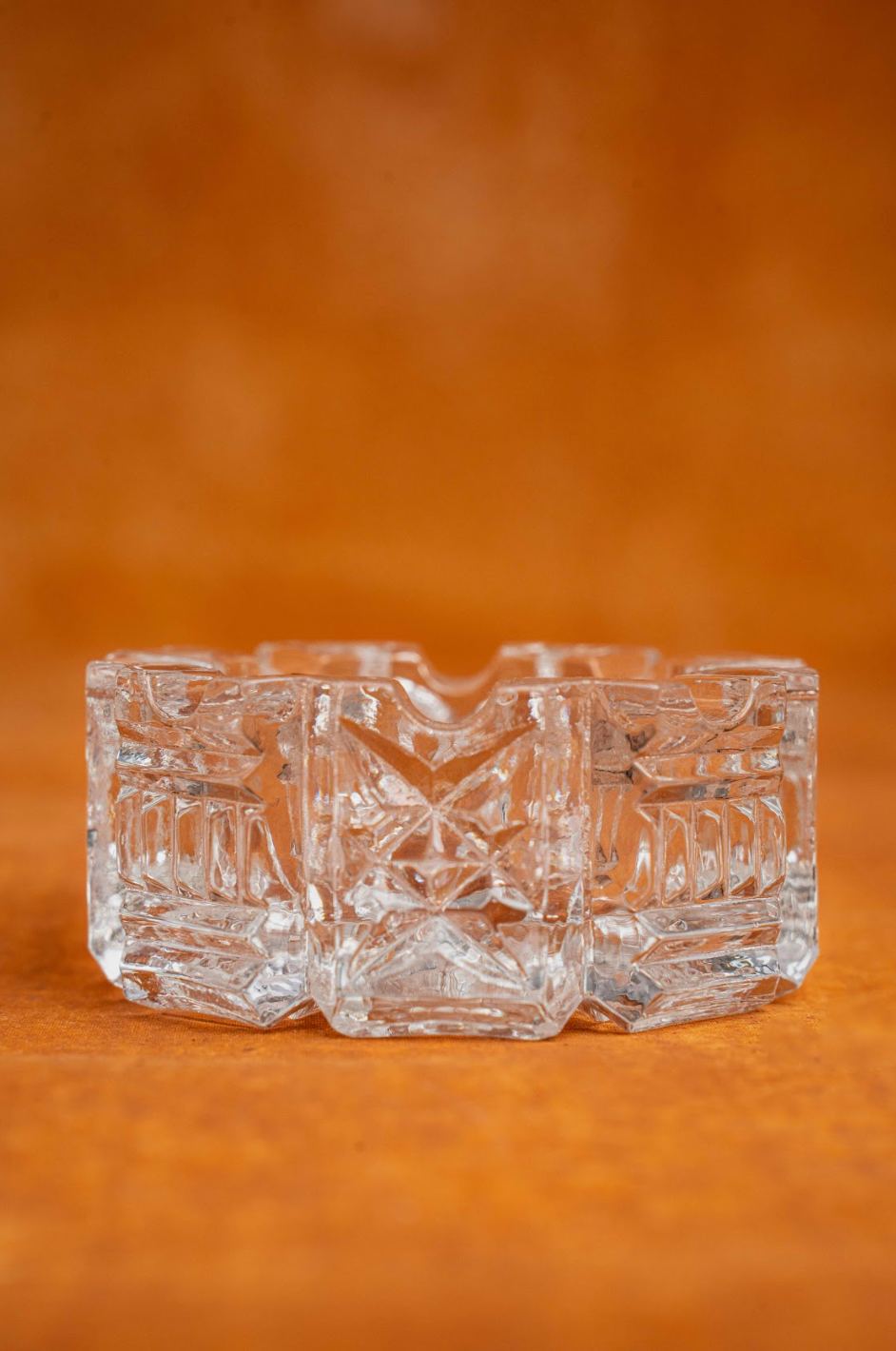 Etched Glass Rose-Shaped Ashtray