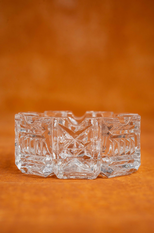 Etched Glass Rose-Shaped Ashtray