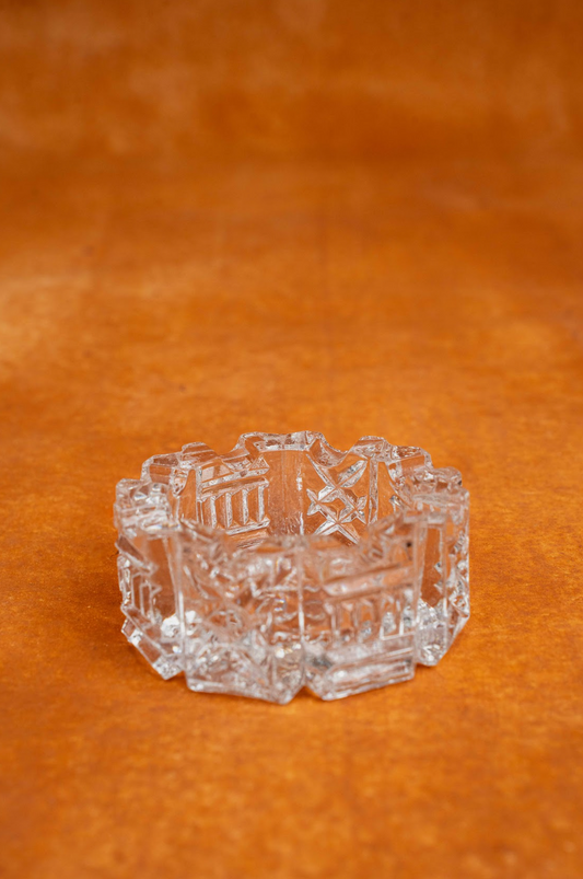 Etched Glass Rose-Shaped Ashtray