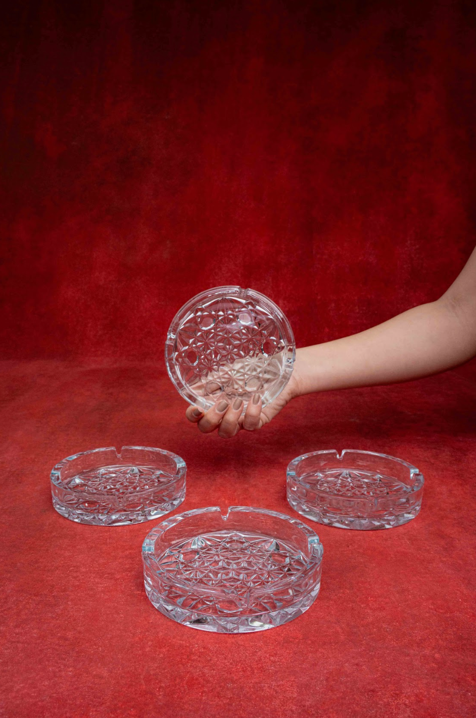 Heavy Pressed Glass Starburst Ashtray