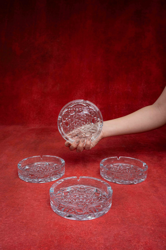 Heavy Pressed Glass Starburst Ashtray
