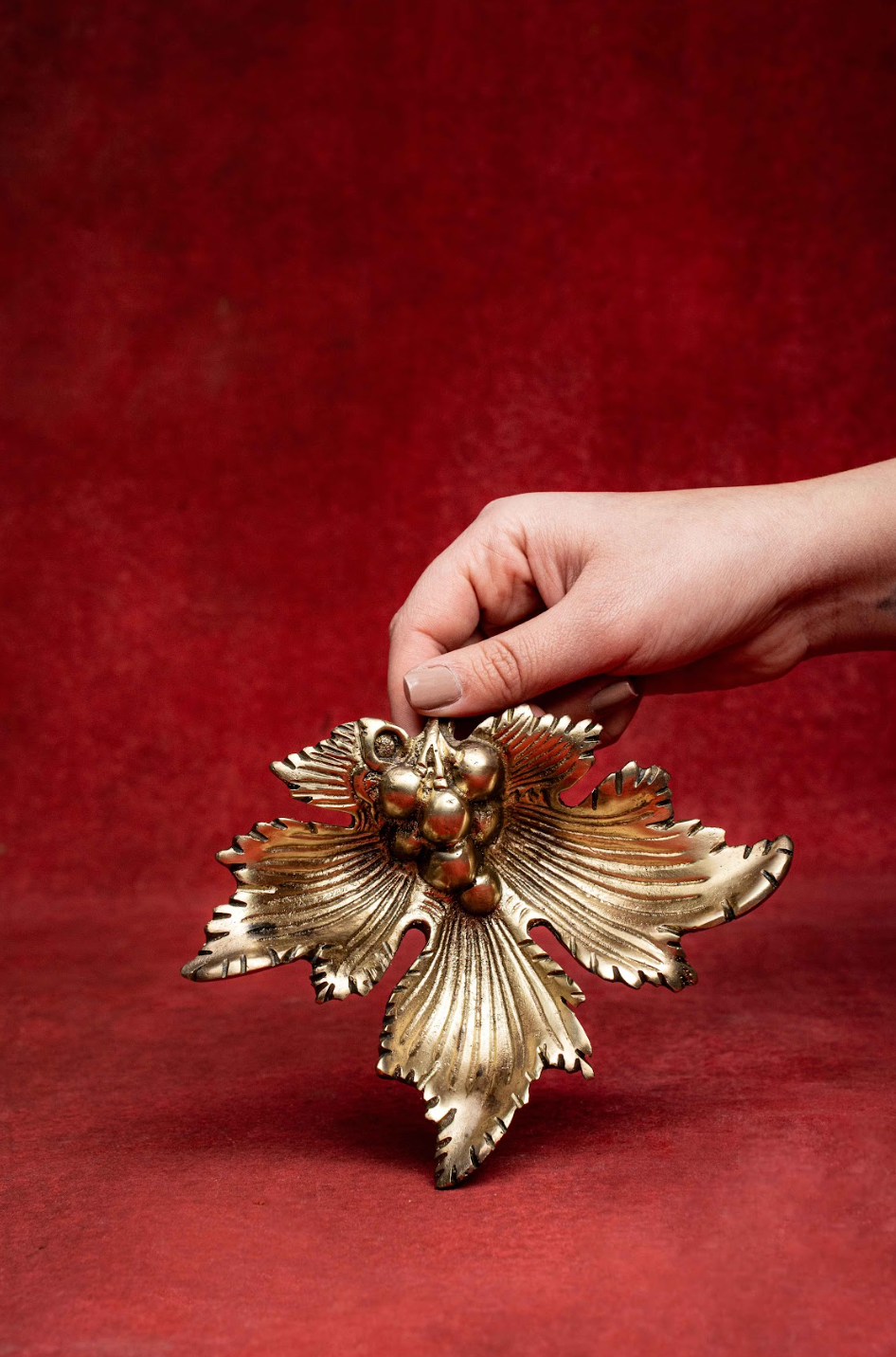 Solid Brass Trinket Grape Leave 60s Ashtrays