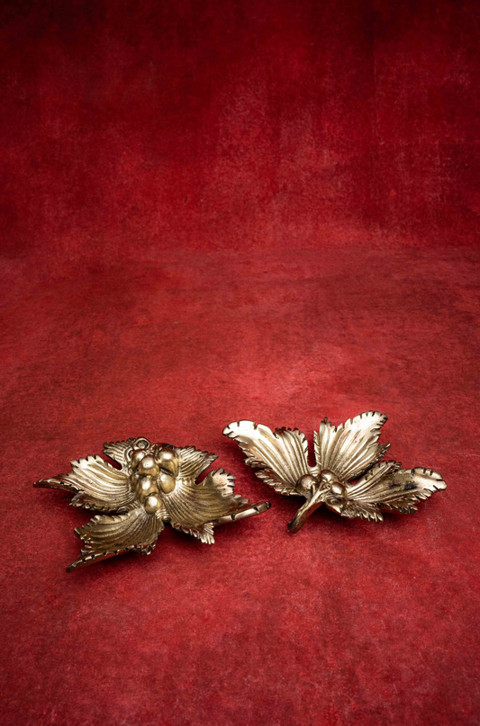 Solid Brass Trinket Grape Leave 60s Ashtrays