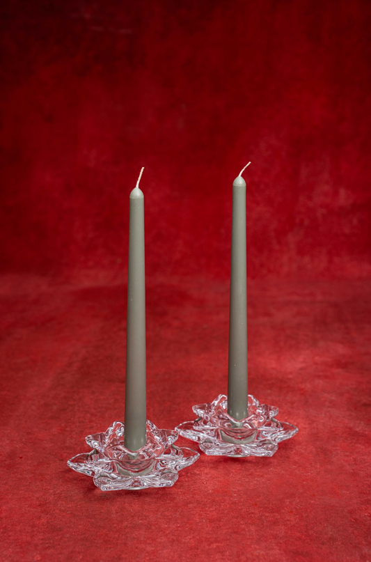 Pair of Clear Crystal Mikasa Lotus Candle Holders