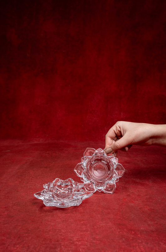 Pair of Clear Crystal Mikasa Lotus Candle Holders