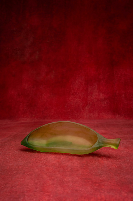 Green Frosted Glass Banana Split Boats Dish Bowl La Rochere France