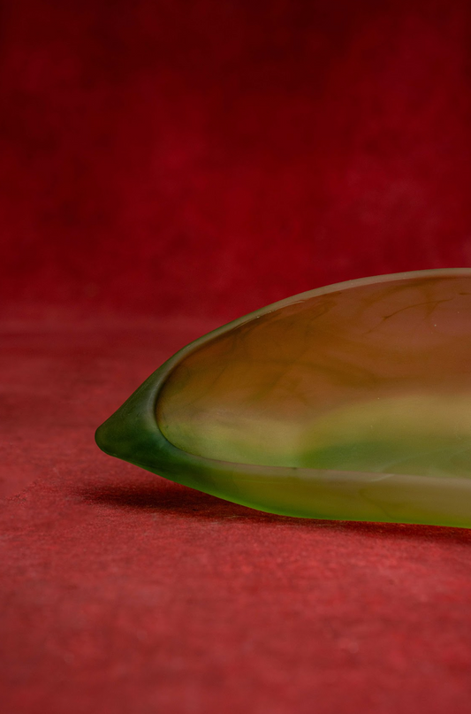 Green Frosted Glass Banana Split Boats Dish Bowl La Rochere France