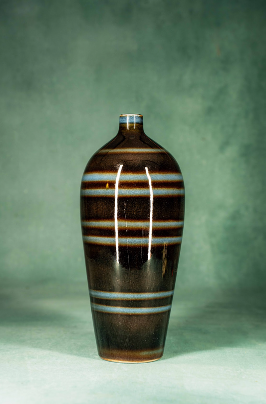 Set of 3 Harris Potteries Chicago Multi-Colored Striped Vases, 1980s