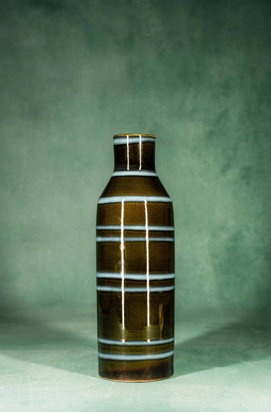 Set of 3 Harris Potteries Chicago Multi-Colored Striped Vases, 1980s