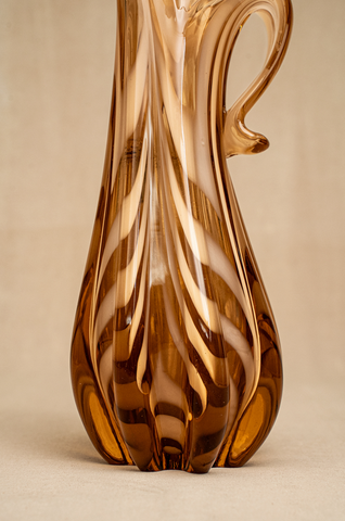 60s Murano MCM Swung Glass Dark Amber Vase