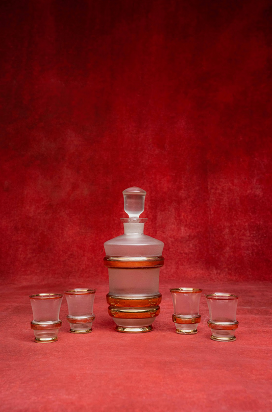 Retro 70s Decanter Set Bohemia Smoky Quartz Glass