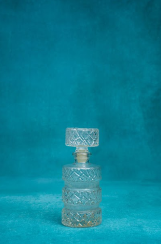 70's glass carafe, airtight stopper, round shape
