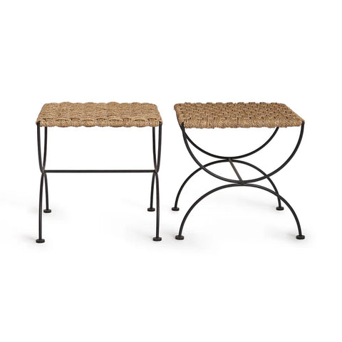 Metal & Seagrass Accent Stool