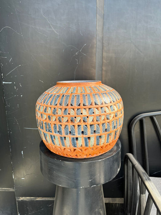 Antique Terracotta Grid Vase