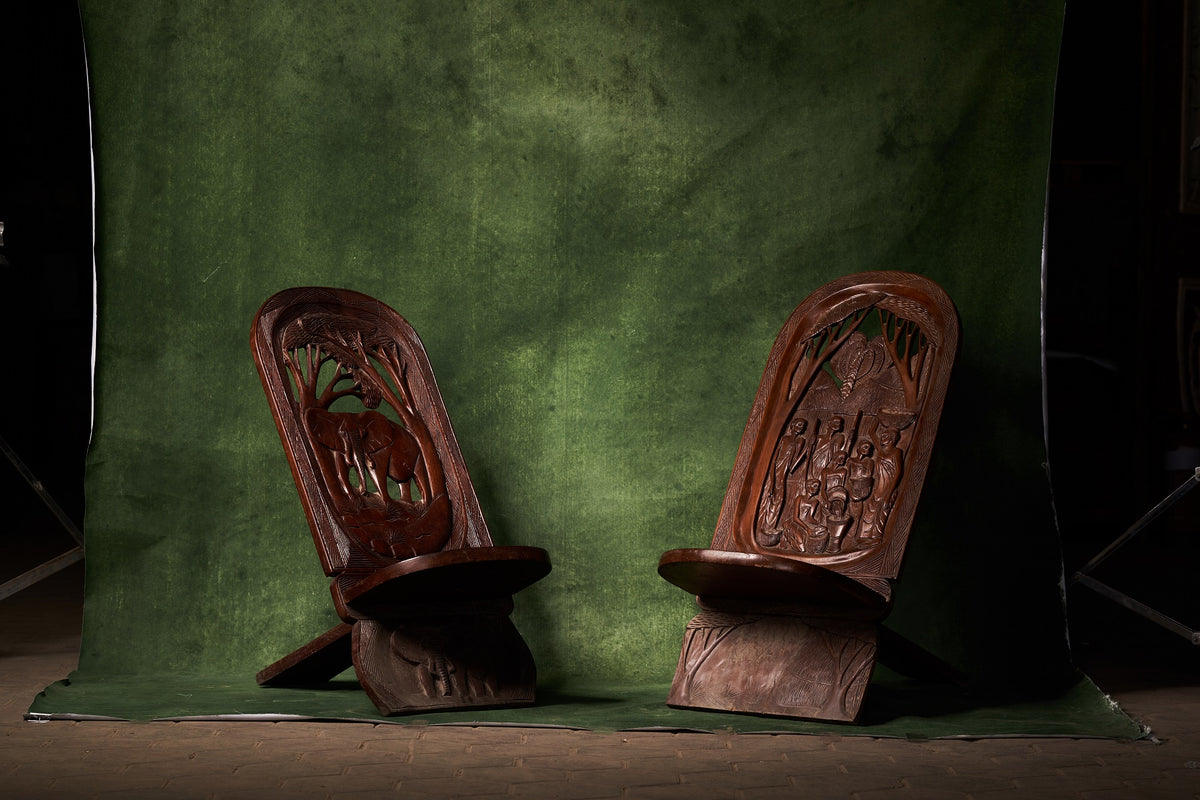 African Hand Carved Lounge Chairs