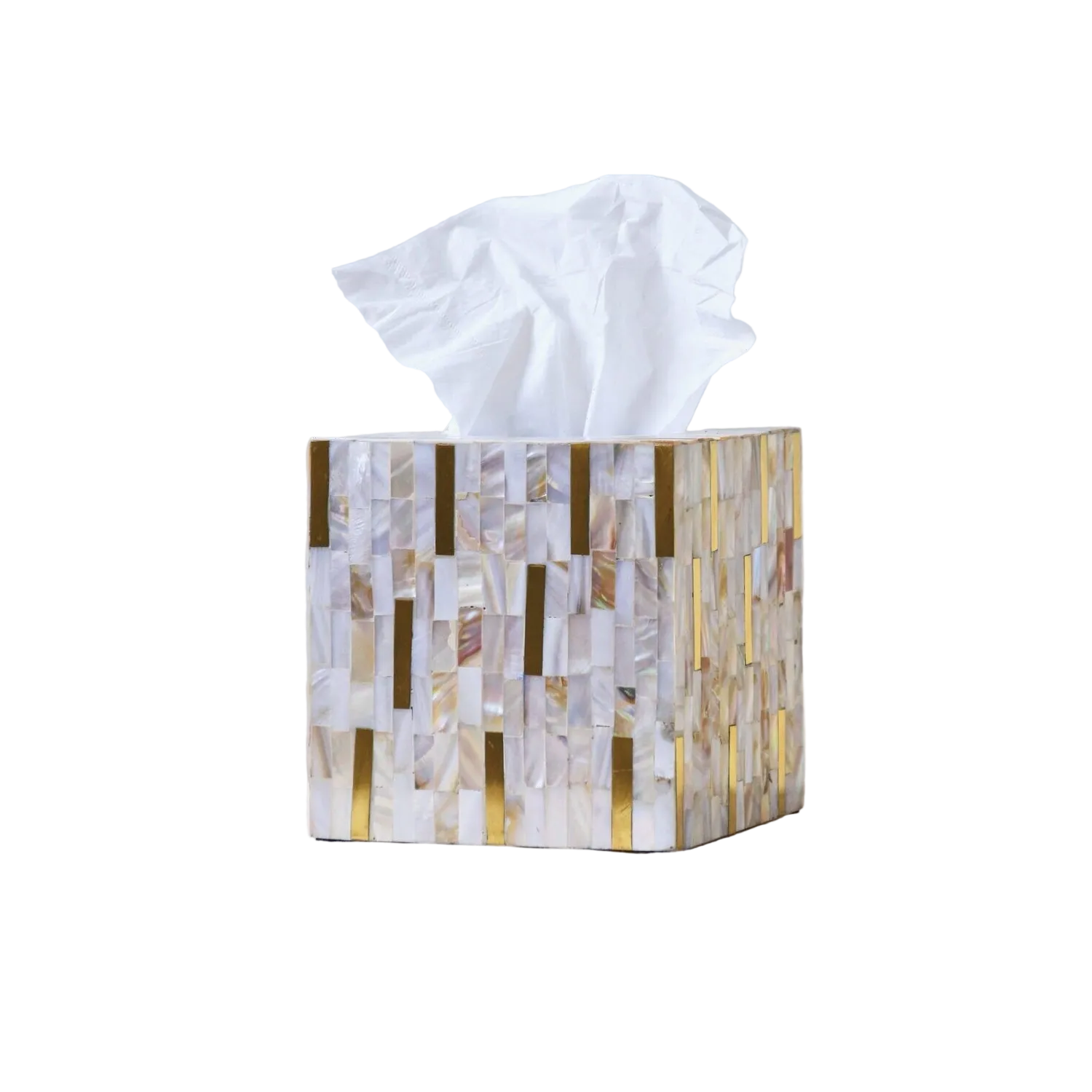 Tissue box with marble pattern on a light background