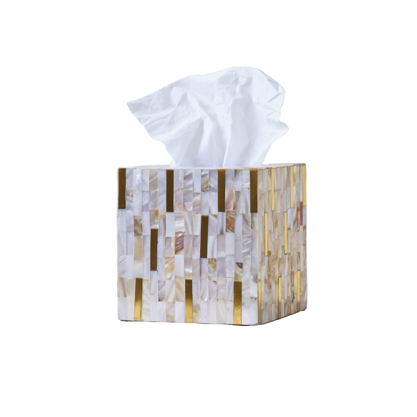 Tissue box with marble pattern on a light background