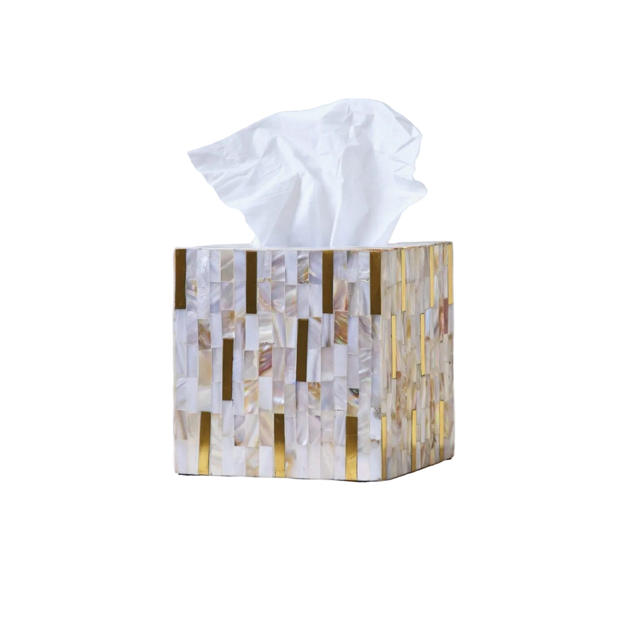 Tissue box with marble pattern on a light background