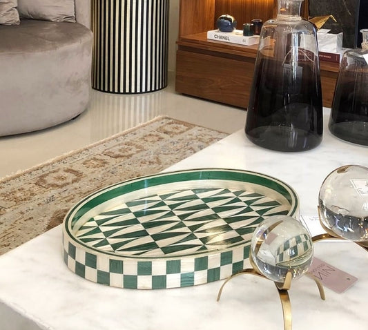 Shades of Green Oval Tray - Rofoof- The Mob Collective