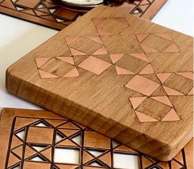 Wood Inlay Coaster Set - Naïa Design House & Noha Elqahwagy Designs- The Mob Collective